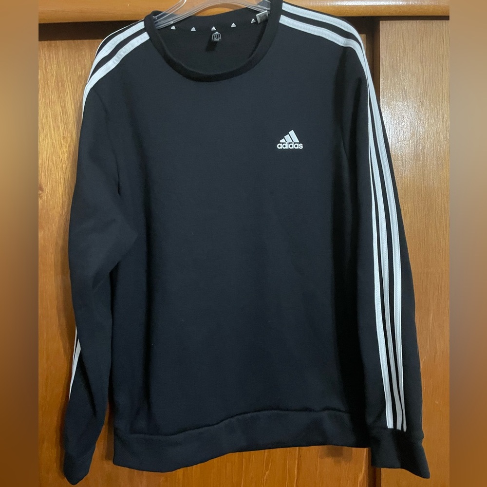 Adidas Men's Crewneck Sweatshirt in Black with White Stripes